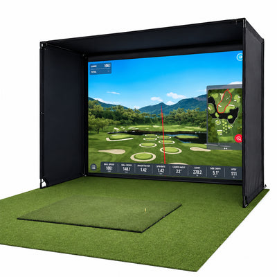 Golf Simulator Enclosure Built for Indoor Practice, Impact Screen, Full Netting, Aluminum Frame, 8-12 Ft Sizes