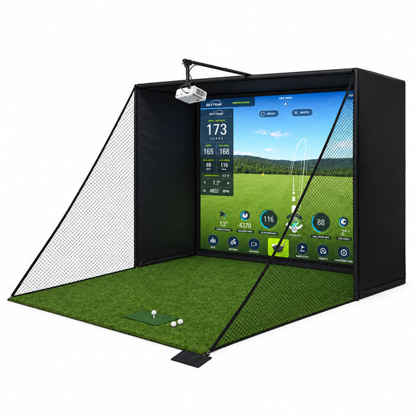 10X8 Ft Golf Simulator Enclosure Complete Kit with Alloy Steel Frame and HD Impact Screen Indoor Garage Home Golf Training Cage Equipment