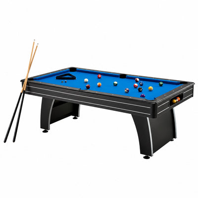 Pool Table Built for Game Room Entertainment, 7ft Blue Polyester Surface, Ball Return System, Complete Cue Set