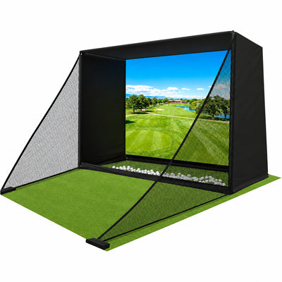 Golf Simulator Enclosure Net 10X8Ft Golf Practice Simulator with HD Impact Screen Kit & Sturdy EPE Foam-Filled Frame Golfs Cage Net with Safety Side Nets for Home Indoor Setup