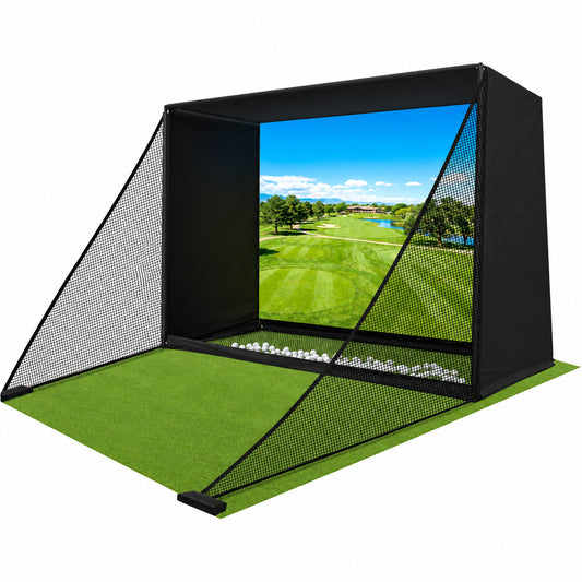 Golf Simulator Enclosure Net 10X8Ft Golf Practice Simulator with HD Impact Screen Kit & Sturdy EPE Foam-Filled Frame Golfs Cage Net with Safety Side Nets for Home Indoor Setup