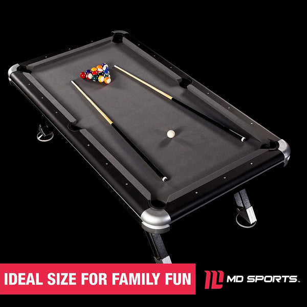 7.5' Titan Pool Table, Drop Pocket Billiard Table, Durable Steel Legs with Pool Ball and Cue Stick Set, Perfect for Family Game Rooms