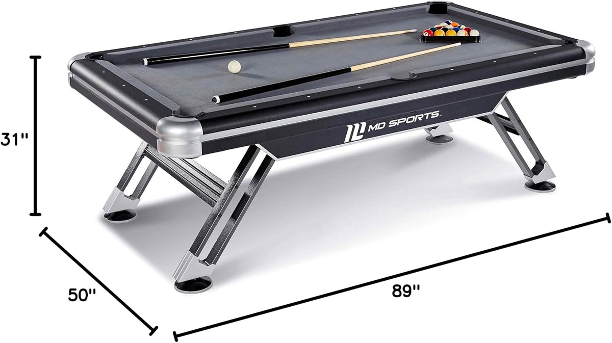 7.5' Titan Pool Table, Drop Pocket Billiard Table, Durable Steel Legs with Pool Ball and Cue Stick Set, Perfect for Family Game Rooms