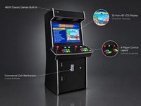 Full Size Commercial Grade Upright Standup Arcade Machine 4 Player 4600 Classic Games 32 Inch Screen Black — Feature Infographic